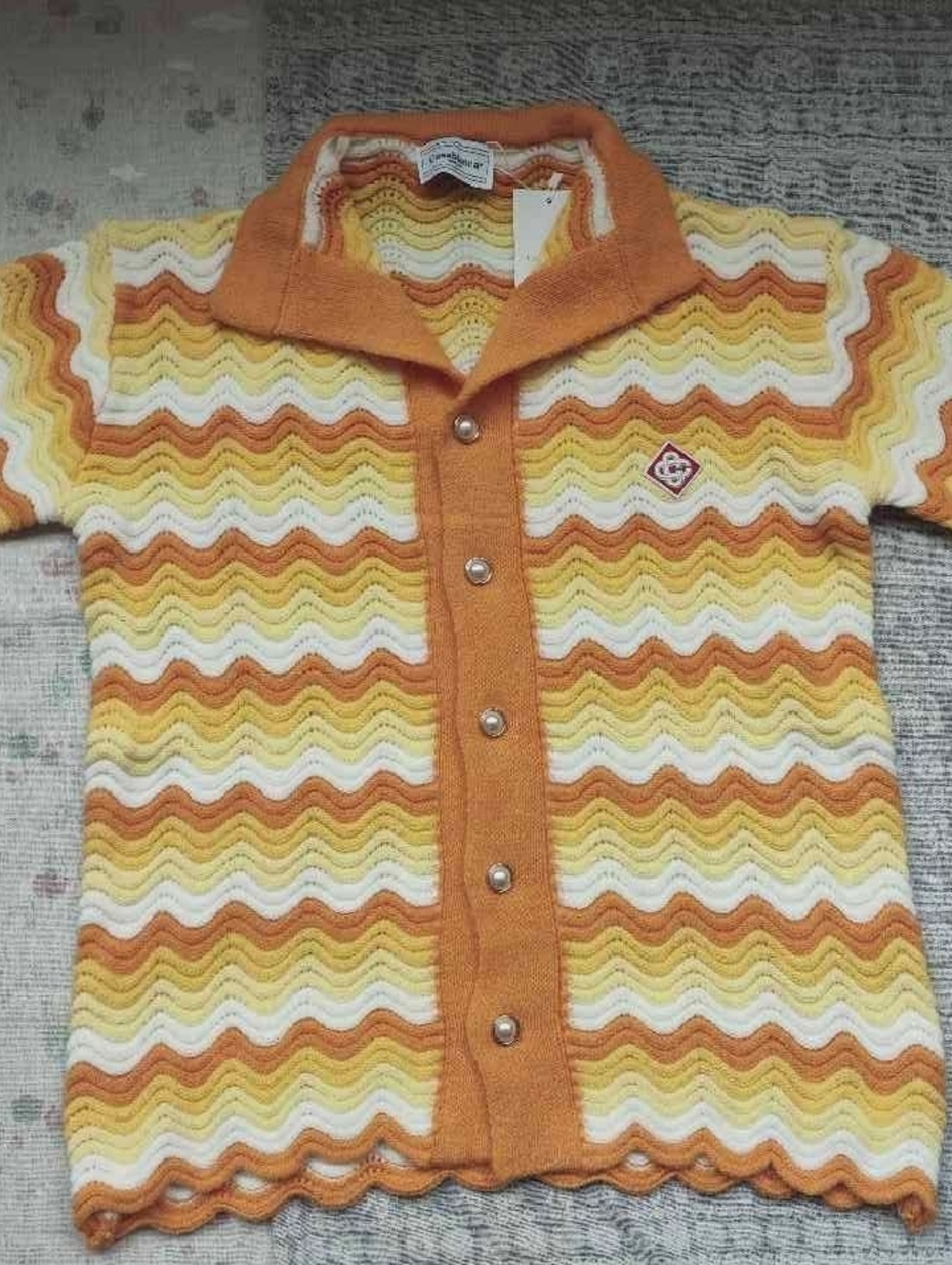 Casablanca Vintage Wave Pattern Knit Polo Cardigan - Picture 1 of 5